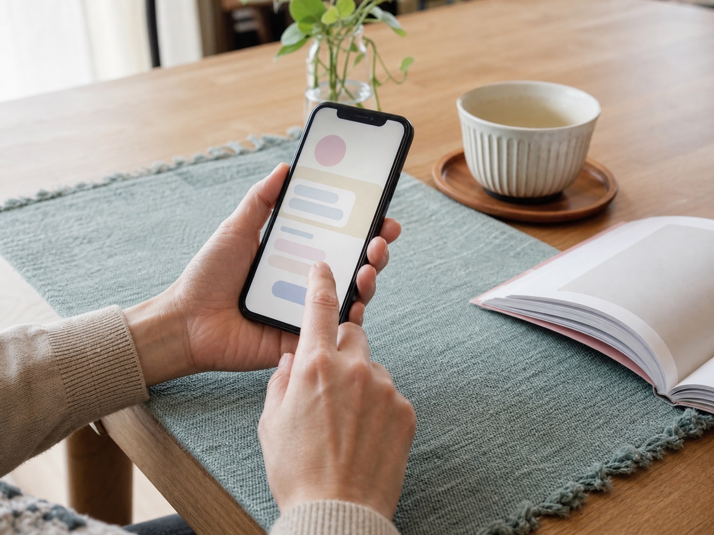スマートフォンで少額支援を確認する手元