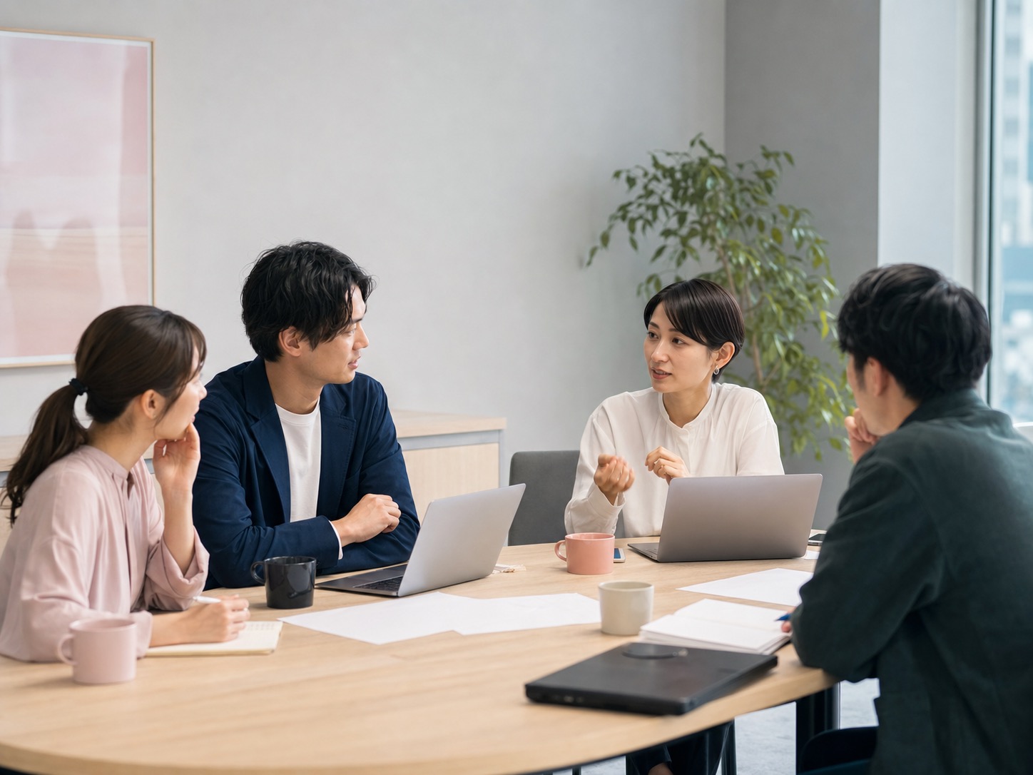 企業担当者が社会貢献の打ち合わせをする様子