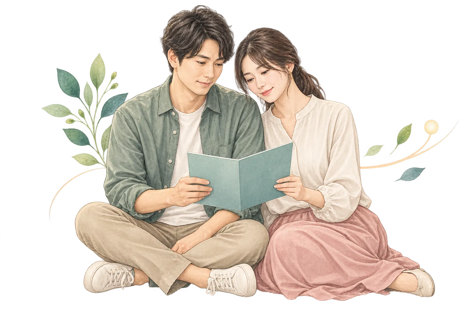 治療に向き合いながら互いに寄り添うカップルのイラスト